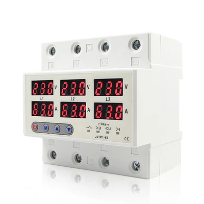 Önvisszaállító védő LCD kijelzővel, túlfeszültség / alulfeszültség / áramkorlátozó megszakító - 63A 220V