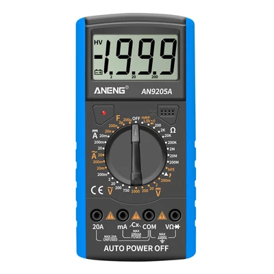 ANENG DT9205A+ digitális multiméter, 3 1/2 LCD kijelző, 1999 számláló, kézi hatótávolságú univerzális mérő - Kék