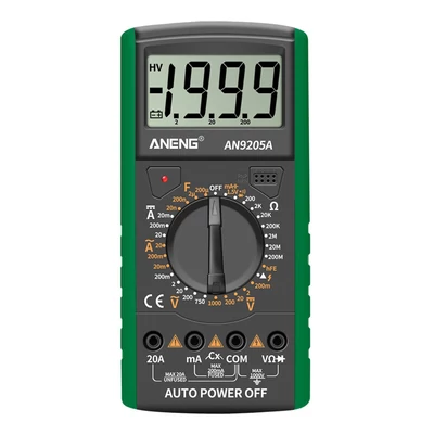 ANENG DT9205A+ digitális multiméter, 3 1/2 LCD kijelző, 1999 számláló, kézi hatótávolságú univerzális mérő - Zöld