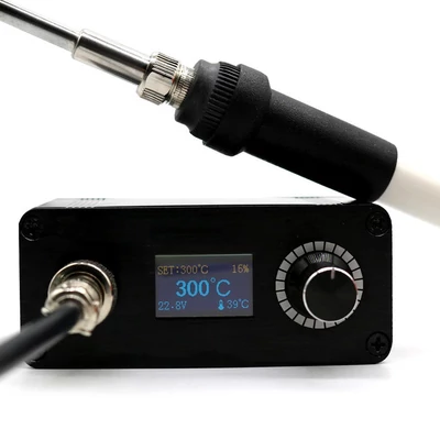 QUICKO Mini T12-942 forrasztóállomás készlet, OLED barkácsforrasztó elektromos szerszámok Hegesztővas hegy - fekete 907 műanyag fogantyú