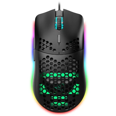 HXSJ J900 USB vezetékes játékegér, RGB játékegér hat állítható DPI-vel - Fekete