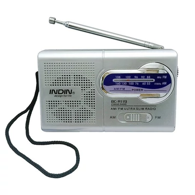 INDIN BC-R119 AM/FM két sávos mini rádió vevő hordozható lejátszó beépített hangszóróval, 3,5 mm-es fejhallgató-csatlakozóval, ezüstszürke