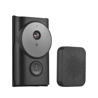 WiFi okos csengő kamerával, TY alkalmazásvezérléssel, infravörös éjjellátással, tölthető videó kaputelefon, kétirányú hanggal otthonra, irodára - Fekete