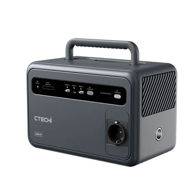 ctechi gt600 hordozható áramforrás 600W 384Wh lifepo4 akkumulátorral és napelemes generátorral