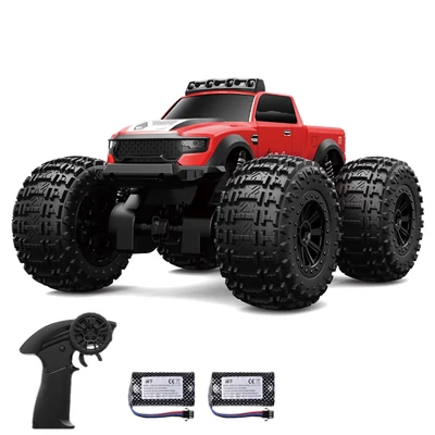 Akvatikus távirányítású autó, 2.4GHz 4WD terepjáró, fényszórókkal, vízálló stuntszett gyerekeknek - Piros, 2 akkumulátor