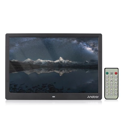 Andoer 15,4 hüvelykes 1280x800 LED digitális képkeret 1080P videólejátszás, távirányító, zene, film, óra, naptár, e-könyv - Fekete