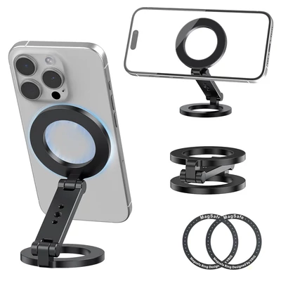 VRIG Kétoldalas mágneses telefontartó, összecsukható asztali állvány iPhone 16/15/14/13/12 és Android készülékekhez