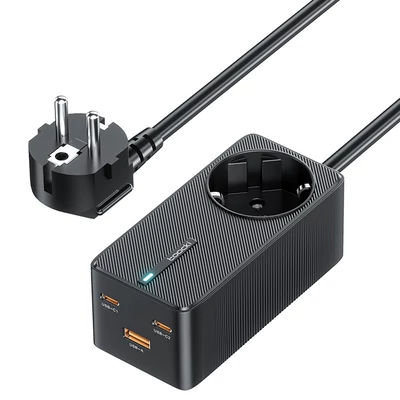 Toocki TCT2C67-JRB01 67W GaN töltő, háromportos (kettős USB-C 67W + USB-A 22,5W) PD 3.0-val és biztonsági védelemmel