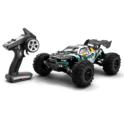2.4 GHz 70 km/h nagy sebességű 1/16 off-road RC teherautó 4WD versenyző mászó autó kefe nélküli motorral és LED fénnyel - Zöld, 1 akkumulátor