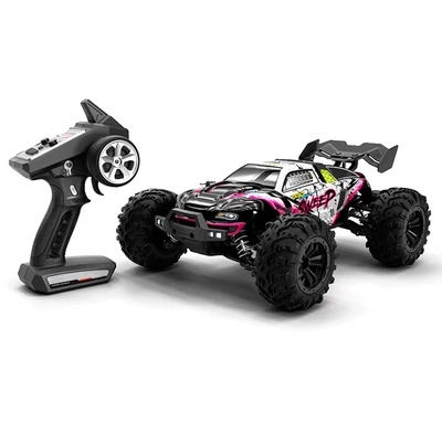2.4 GHz 70 km/h nagy sebességű 1/16 off-road RC teherautó 4WD versenyző mászó autó kefe nélküli motorral és LED fénnyel - Piros, 2 akkumulátor
