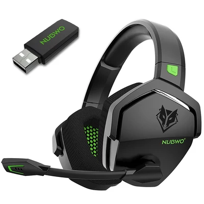 NUBWO G06 2.4G vezeték nélküli gaming fejhallgató mikrofonnal, 3,5 mm-es vezetékes sport fülhallgató, zajcsökkentés - Fekete