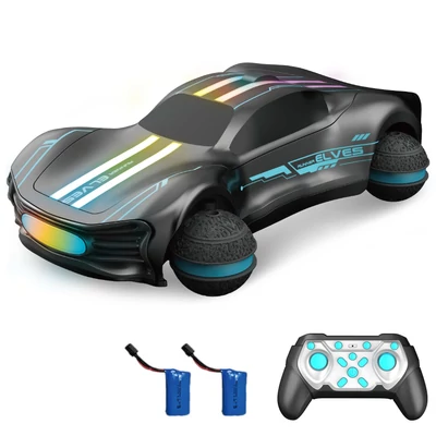 Távirányítós drift autó, 2.4GHz elektromos kaszkadőr jármű 360°-os forgással, terepgumik, LED fények, karácsonyi ajándék fiúknak-lányoknak - Szürke, 2 akkumulátor