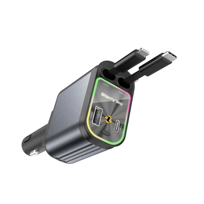 4 az 1-ben visszahúzható autós töltő USB- és Type-C-porttal, LED-del, gyors töltés iOS és Android készülékekhez
