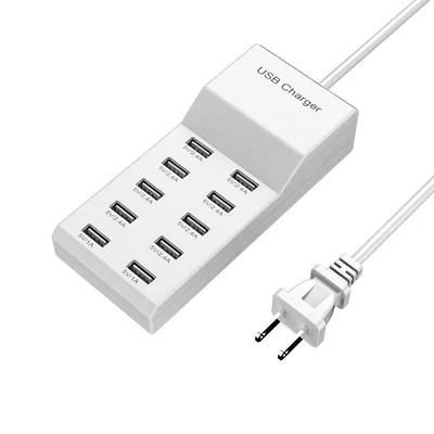 50W USB töltőállomás, 10 portos USB töltő Hordozható töltő több eszközhöz: okostelefonok, tabletek, laptopok, okosórák