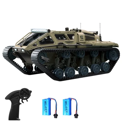 Lánctalpas távirányítós tank LED világítással és 360°-os forgással - Sárga, 2 akkumulátor