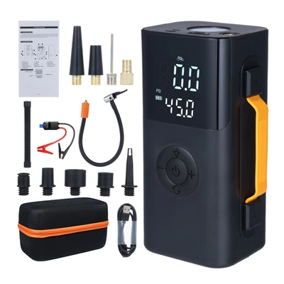 Autós bikázó és gumiinflátor, előre beállított nyomás, 14.8V akku, LED/SOS fény, autóhoz, biciklihez, motorhoz, kosárlabdához - 10000mAh 