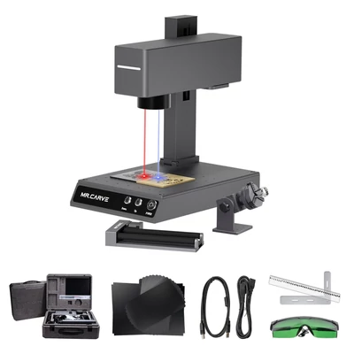 MR.CARVE M4 Pro jelölő és gravírozó gép, 2W infravörös és 5W kék lézermodul, RT5 forgóhenger, RF2 gyűrűrögzítő, 70x70mm gravírozási terület