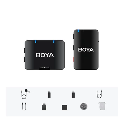 Boya Boyamic-120 egygombos 2,4G vezeték nélküli mikrofon rendszer, 300 m átvitellel, 8G memóriával iOS, Android, kamera és számítógéphez - 1 adóval