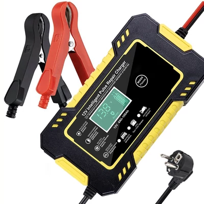 12V 6A Okos Akkumulátor Töltő LCD kijelzővel, javító töltő autóhoz, motorhoz, AGM, zselés, savas akkukhoz