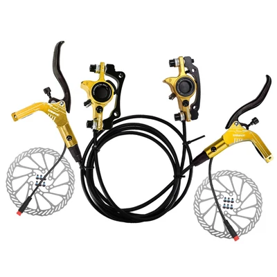 E-bike hidraulikus fékszett 160 mm tárcsákkal, első-hátsó hidraulikus fékkar elektromos kerékpárhoz, rollerhez - Arany