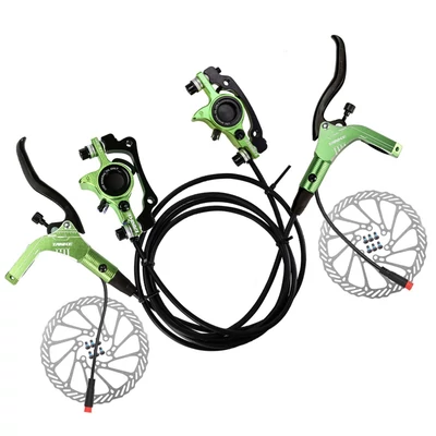 E-bike hidraulikus fékszett 160 mm tárcsákkal, első-hátsó hidraulikus fékkar elektromos kerékpárhoz, rollerhez - Zöld