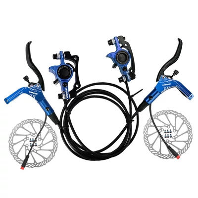E-bike hidraulikus fékszett 160 mm tárcsákkal, első-hátsó hidraulikus fékkar elektromos kerékpárhoz, rollerhez - Kék