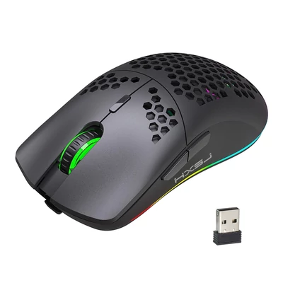 HXSJ T66 RGB 2.4G vezeték nélküli gamer egér, RGB világítás, tölthető, állítható DPI, ergonomikus - Fekete