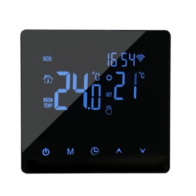 Wifi okostermosztát lcd kijelzős érintőképernyővel - Fekete, 3A vízfűtéshez