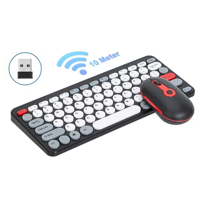 Vezeték nélküli billentyűzet és egér szett 2.4G ergonomikus, kompakt, halk számítógéphez és laptophoz - Fekete