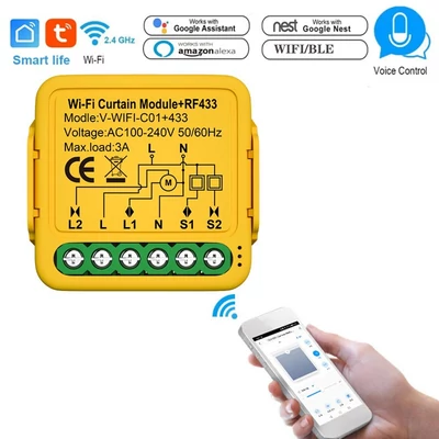 Tuya wifi intelligens 433-as függöny modul zsalugáter kapcsoló, elektromos redőny vezérlő, app és hangvezérlés