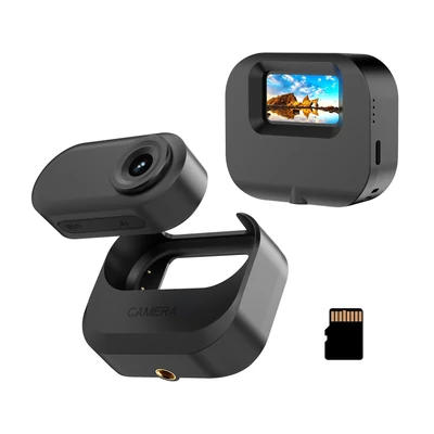1080p mini sportkamera, 1,47 hüvelykes IPS kijelzővel, 130°-os nagylátószögű lencsével, töltőtokkal, 32 GB TF kártyával vloghoz - Fekete