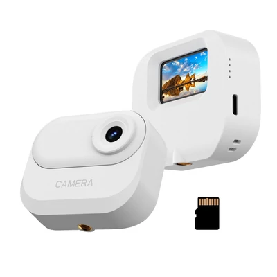 1080p mini sportkamera, 1,47 hüvelykes IPS kijelzővel, 130°-os nagylátószögű lencsével, töltőtokkal, 32 GB TF kártyával vloghoz - Fehér