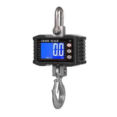 Digitális függőmérleg 1000 kg/2204 lb hordozható darumérleg LCD háttérvilágítással, ipari kampós mérleg építkezéshez, utazáshoz, piacra, horgászathoz - Fekete