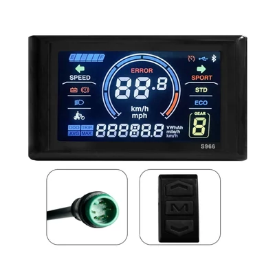 24-72V-os e-bike LCD kijelző, 5 tűs LCD-S966 okos színes, vízálló vezérlőpanel No. 2 protokollhoz - Fekete