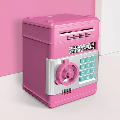 Malacpersely elektronikus mini ATM pénzspóroló jelszavas pénztároló gyerekeknek születésnapi ajándék - Pink