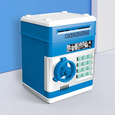 Malacpersely elektronikus mini ATM pénzspóroló jelszavas pénztároló gyerekeknek születésnapi ajándék - Kék