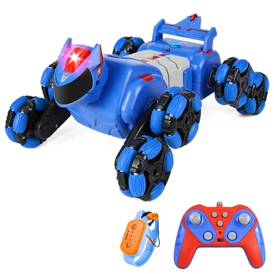 2,4G gesztusvezérlésű permetező mutatványautó, elektromos játék LED fénnyel és zenével - Kék, 3 akkumulátor