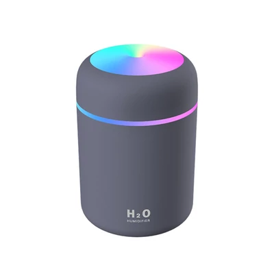 300ml USB párásító, hordozható, színes hangulatvilágítás, folyamatos/szünetes permet, csendes, időzítővel - Szürke