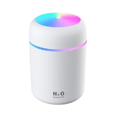300ml USB párásító, hordozható, színes hangulatvilágítás, folyamatos/szünetes permet, csendes, időzítővel - Fehér