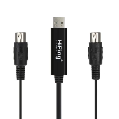HiFing USB–MIDI átalakító kábel – számítógép és zenei billentyűzet összekötéséhez, 5 tűs, fekete