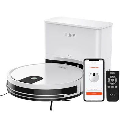 ILIFE G9 Pro robotporszívó önürítő állomással, 2 az 1-ben porszívó és felmosó, 3000Pa, távirányítóval - Fehér