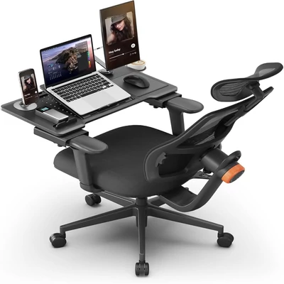 NEWTRAL MAGICH003 ergonomikus irodai szék levehető asztallal, automatikus háttámla, állítható fejtámla, 3D karfa - Fekete