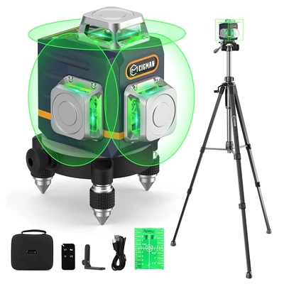 CIGMAN CM-701T 3×360° önszintező lézeres szintező – 1,5 méteres állvánnyal, távirányítóval, 4000 mAh akkumulátorral
