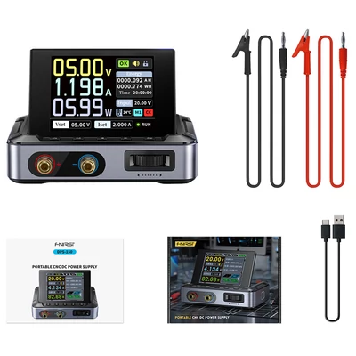FNIRSI DPS-150 állítható DC tápegység, 30V 5A, 150W, 4 számjegyű IPS kijelző, 90°-os döntés, PD/QC/DC bemenet, PC vezérelhető