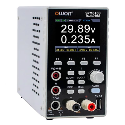 OWON SPM6103 DC tápegység multiméterrel, 60V/10A, 300W, 10mV/1mA, 2,8" TFT LCD, 4,5 számjegy, SCPI támogatás