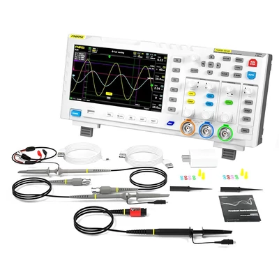 FNIRSI 1014D 2 az 1-ben digitális oszcilloszkóp 100X nagyfeszültségű szondával, DDS jelgenerátor, 2 csatorna, 100MHz, 1GSa/s, 7" LCD kijelző