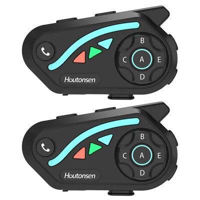 Houtonsen V8 Plus motoros sisak headset, 1000m 2-fős intercom, 30h üzemidő, zajszűrés, MP3/GPS/FM, AI asszisztens, IPX67, BT 5.2, 2 db/csomag