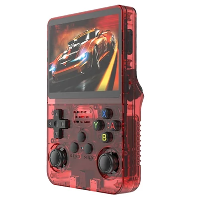 R36S retro játékkonzol, 10 000 játékkal, ArkOS 2.0, 20 emulátor, 3,5" IPS kijelző - Piros, 64GB kártya