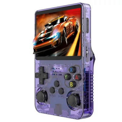 R36S retro játékkonzol, 20 000 játékkal, ArkOS 2.0, 20 emulátor, 3,5" IPS kijelző - 128GB kártya, lila