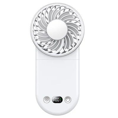 WT20 hordozható kézi ventilátor, 3 sebesség, digitális kijelző, 180°-ban állítható, 2000mAh, USB-s, powerbank, telefontartó – Fehér